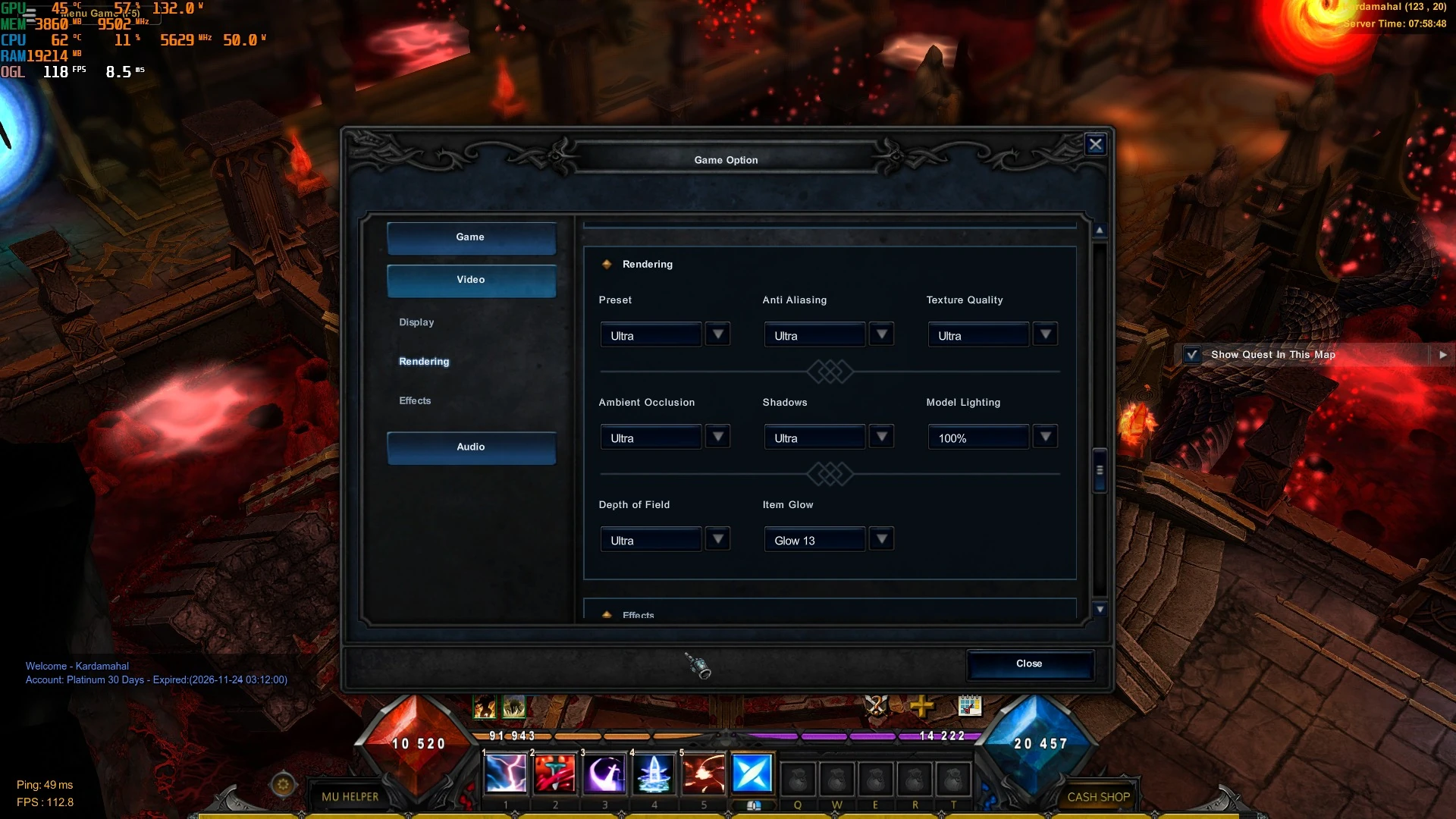 Actual Pegasus Game Option interface
