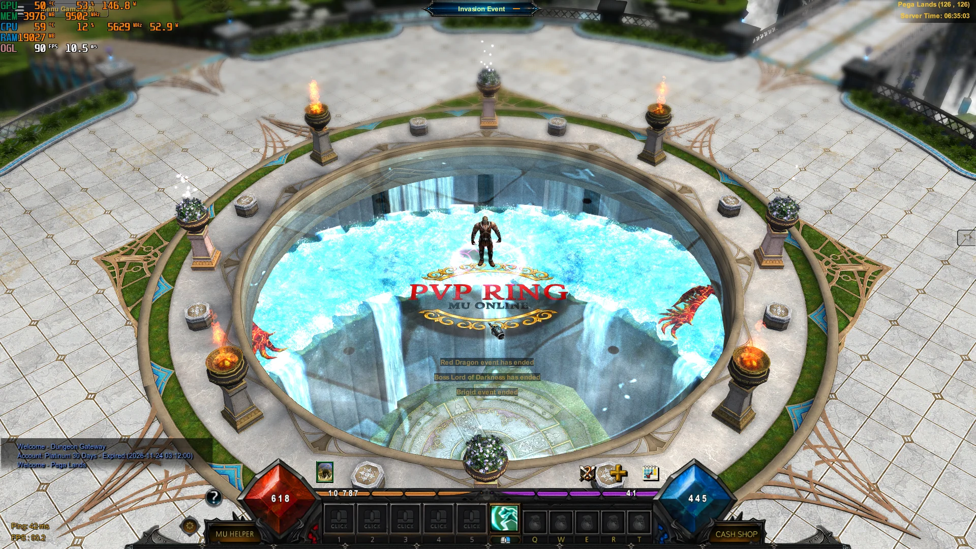 Pegasus game world with a luminous fountain